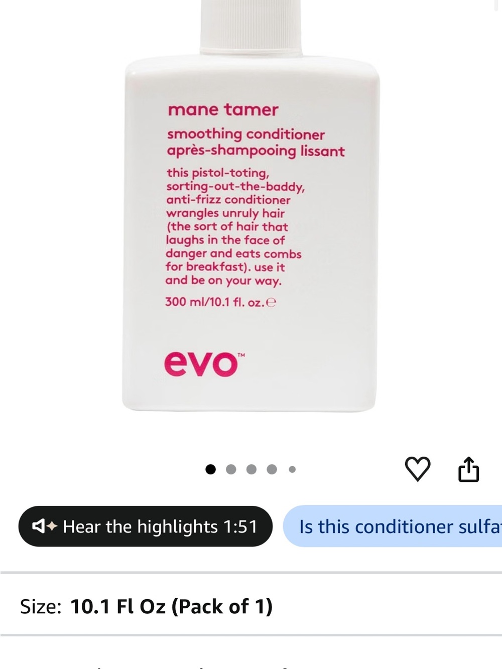 evo Mane Tamer Smoothing Conditioner — White Bottle with Pink Text